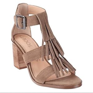 Sole Society Delilah Taupe Fringe Block Heels